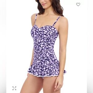 Profile by Gottex Printed Bandeau Swimdress Size 16 Navy